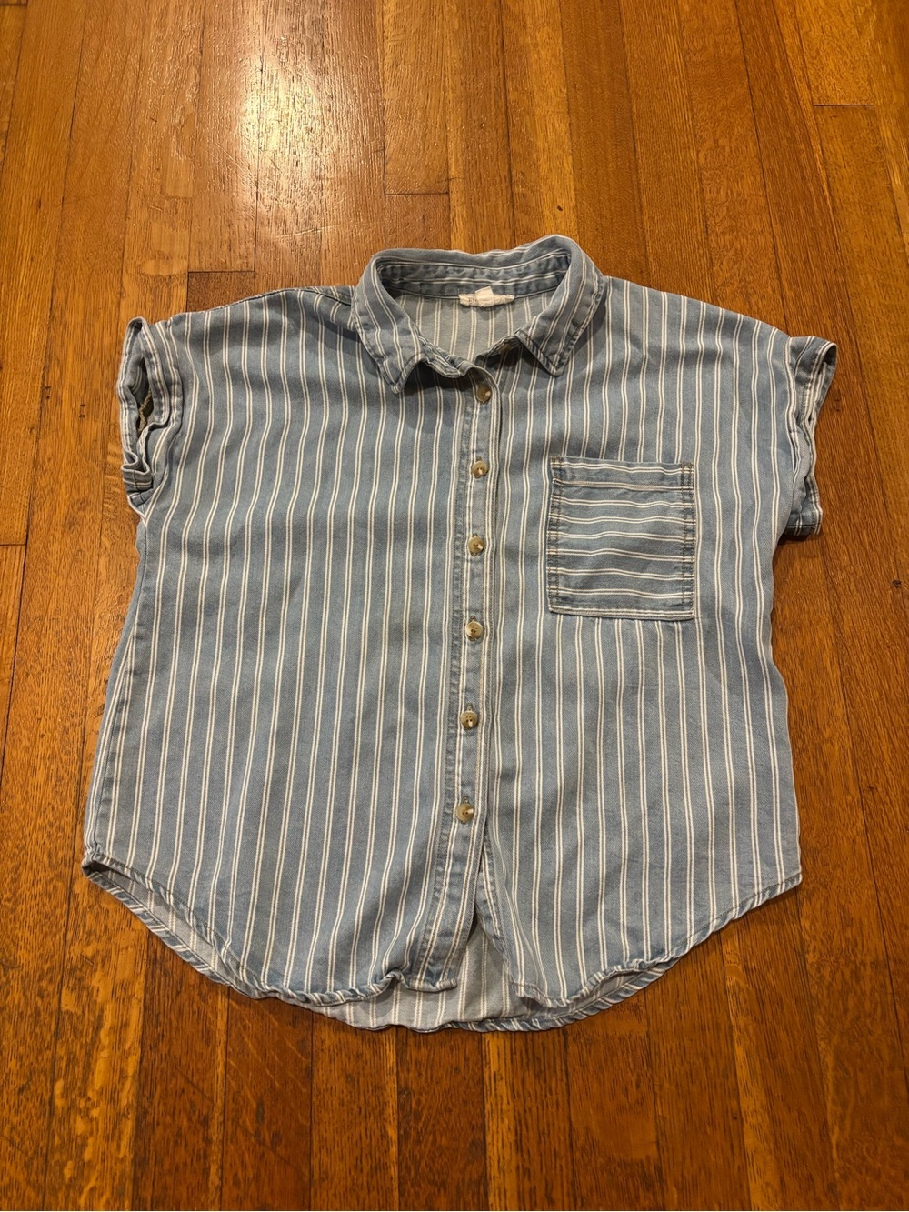 blu pepper striped Denim Short Sleeved Shirt